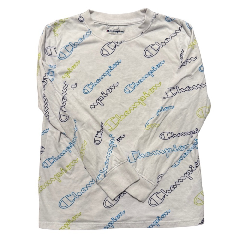 Champion White and Blue Long Sleeve Tee